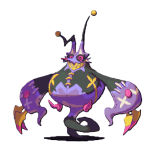 A giant pruple ghost that looks like a jack-in-the-box creature.