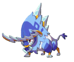 A giant icy boar with a big crest, tusks, and nose ring made of ice