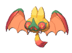 An orange bat with a green pig nose
