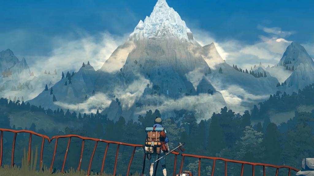 Aava looking at the mountain she's going to climb