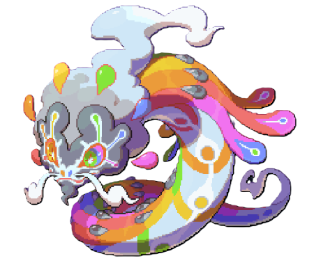 A dragon made up of rainbows and a white mane.