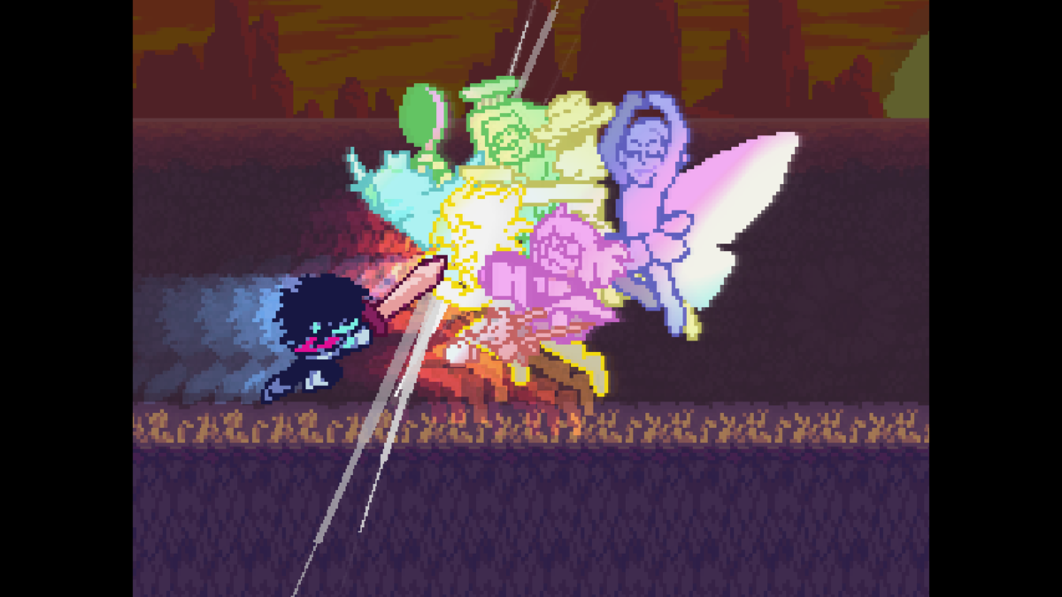 Kris fighting against all the bosses.
