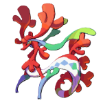 A giant colorful seahorse creature with coral designs