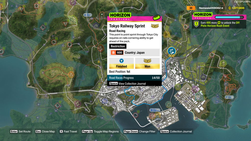 Starting a road race in Forza Horizon 6
