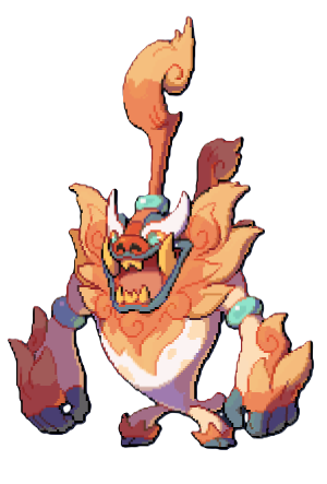 Gongbog, the evolved form of Chagma with a high ponytail and a lion's face