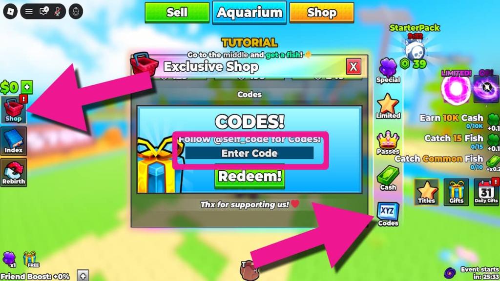How to redeem codes in Bomb Fishing