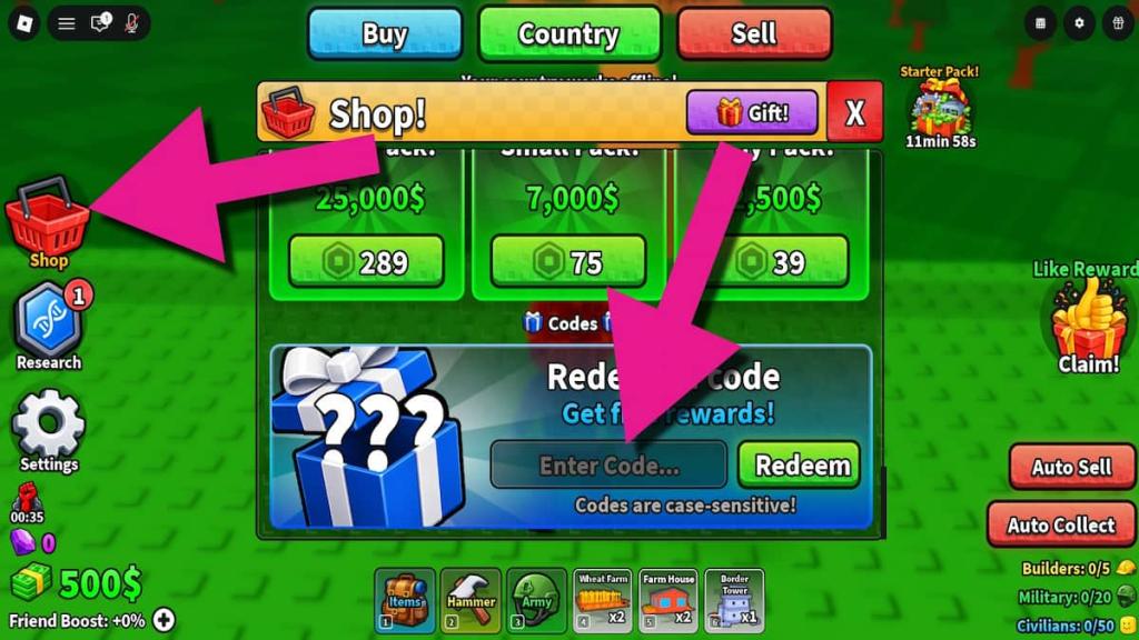How to redeem Mini War  codes