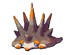 A brown, beige, and orange creature with a bunch of spikes coming out of its back