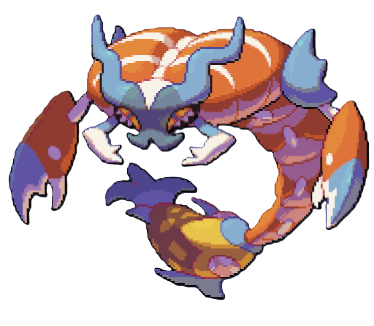 A giant insectoid creature with massive claws coming out of a dead fish