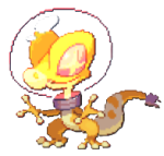 A yellow lizard creature with a lightbulb over its head