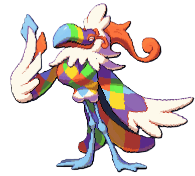 A colorful bird with a long toucan beak holding a red and blue card.