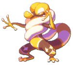 A tall yellow lizard with a crest shaped like a spiral lightbulb