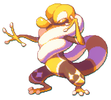 A tall yellow lizard with a crest shaped like a spiral lightbulb