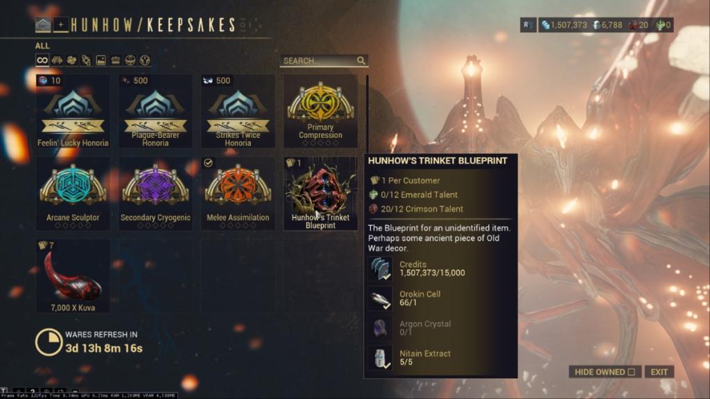 Hunhow's trinket in Warframe