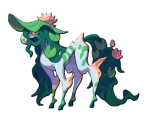 Nelumbier, a larger version of Cadedro, a blueish horse with lilypad designs on its body