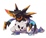 A giant creature with a rocky skull-like body and a pronged obsidian head with orange tips