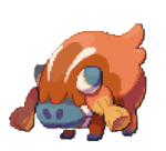 A little pig-looking creature with orange fur and white stripes