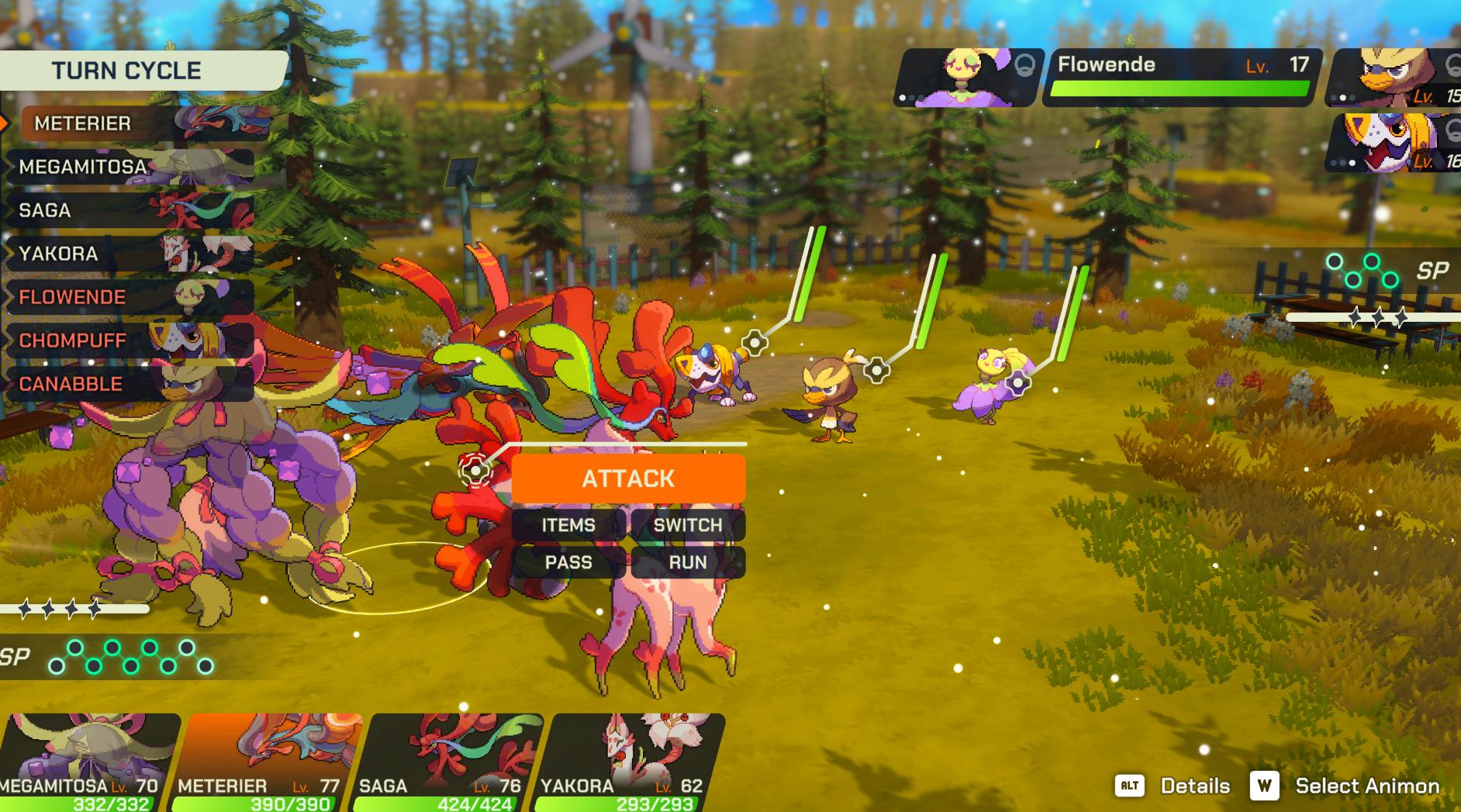A screenshot of a battle in LumenTale with snowflakes falling on the battlefield.