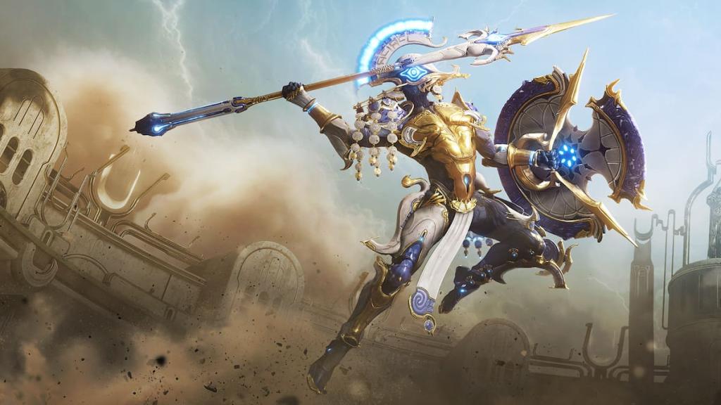 Styanax Prime jumps into action with his Axios Javelin and shield.