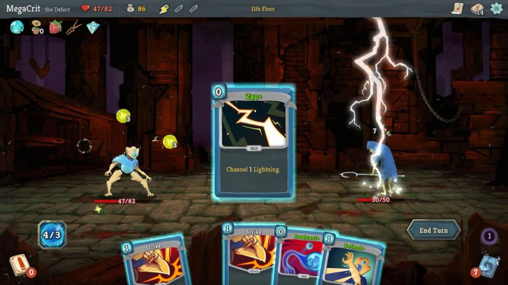 The defect in combat in Slay the Spire.