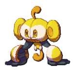 A yellow toy monkey standing on its hands while its body hangs in the air