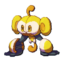 A yellow toy monkey standing on its hands while its body hangs in the air