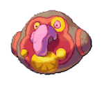 An oblong creature in LumenTale with a long floppy pink nose and no eyebrows