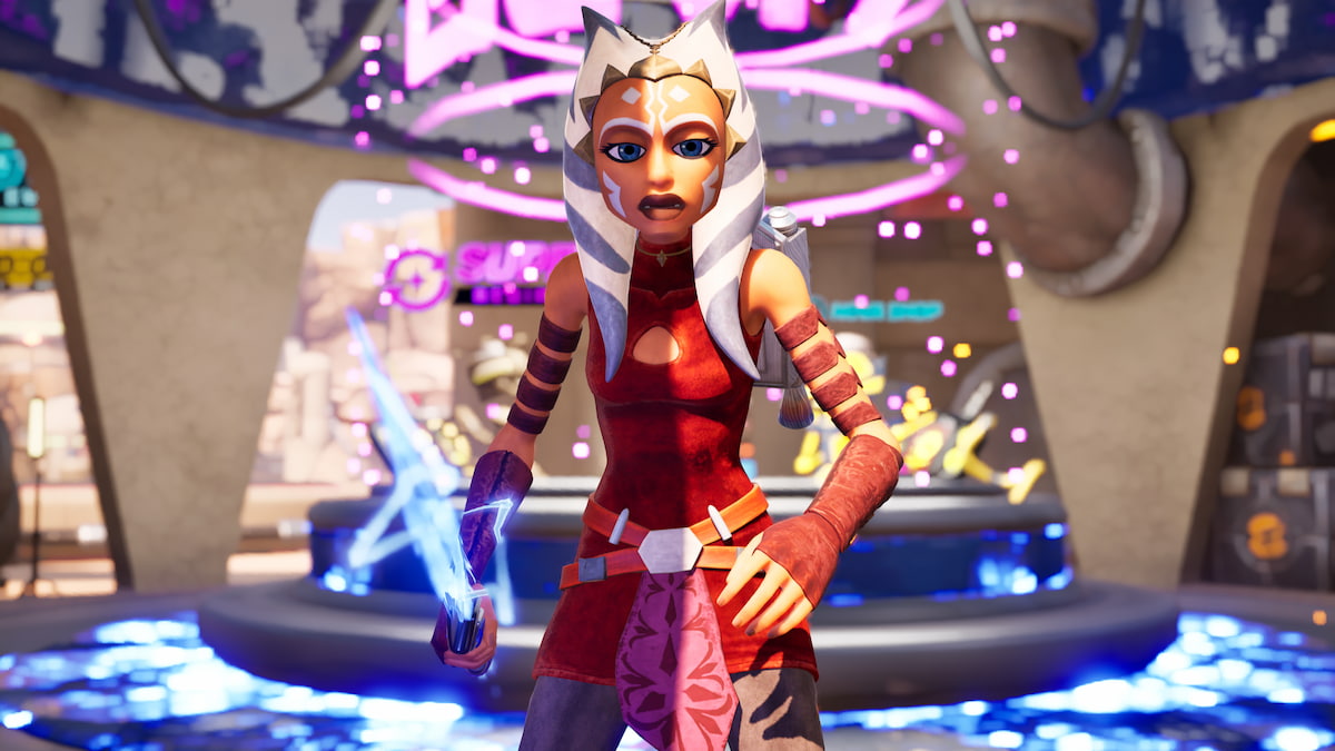 Ahsoka standing by nova shop in fortnite droid tycoon