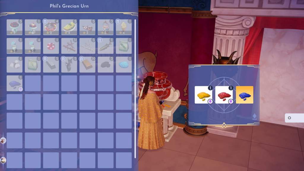 applying powders to urn in disney dreamlight valley