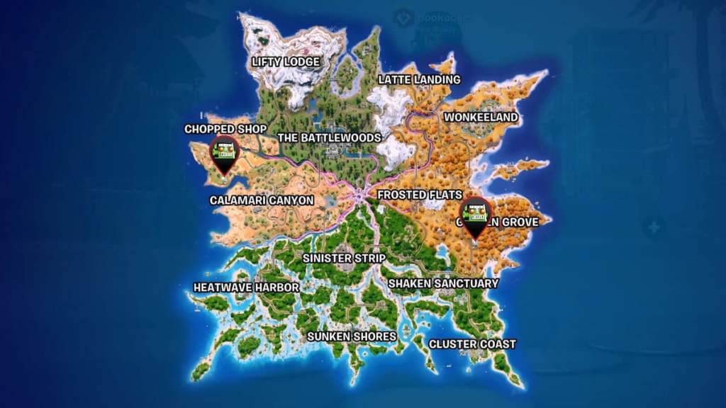 Car war locations marked on map in fortnite