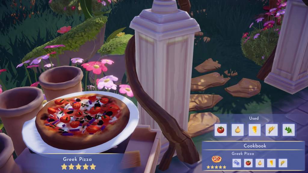 Cooking greek pizza in disney dreamlight valley