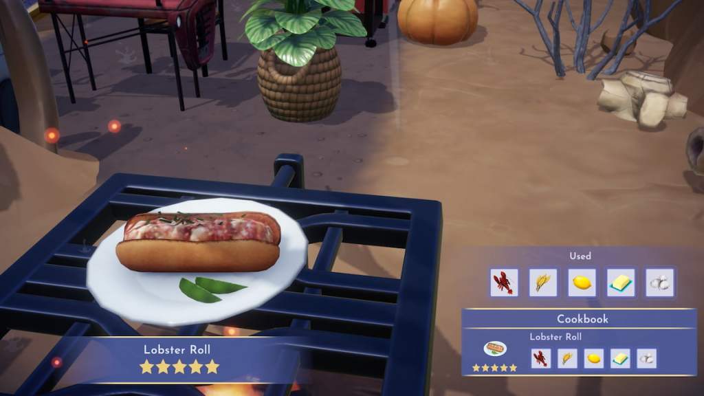 Cooking a lobster roll in disney dreamlight valley