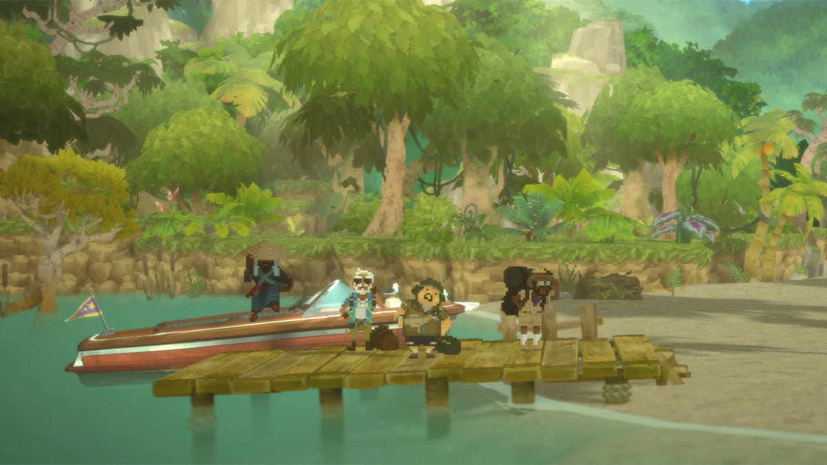 Dave the Diver Into the Jungle characters arriving on a boat