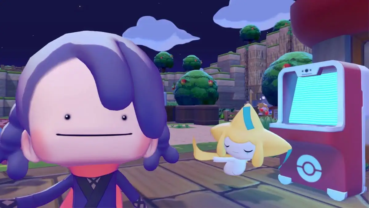 Ditto taking a picture with Jirachi in pokopia