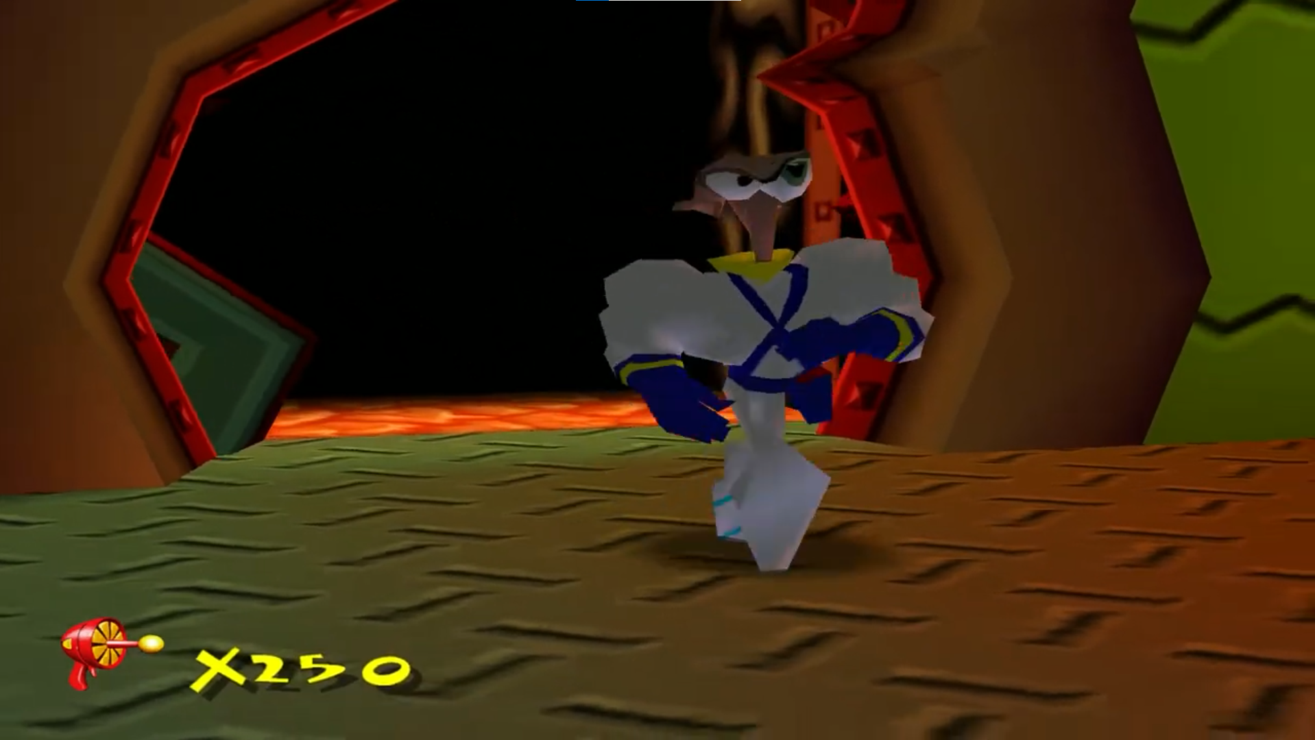Earthworm Jim entering his mind through a metal door