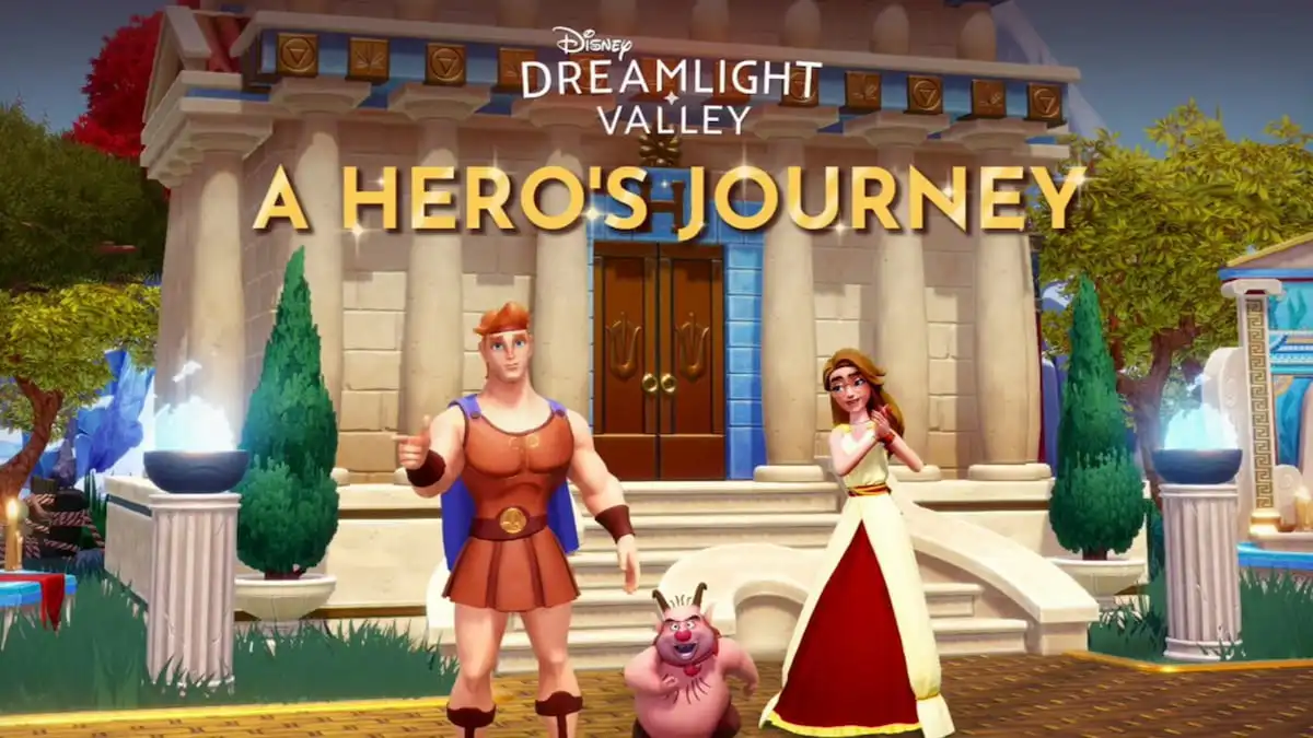 Hercules and Phil standing with the player in disney dreamlight valley
