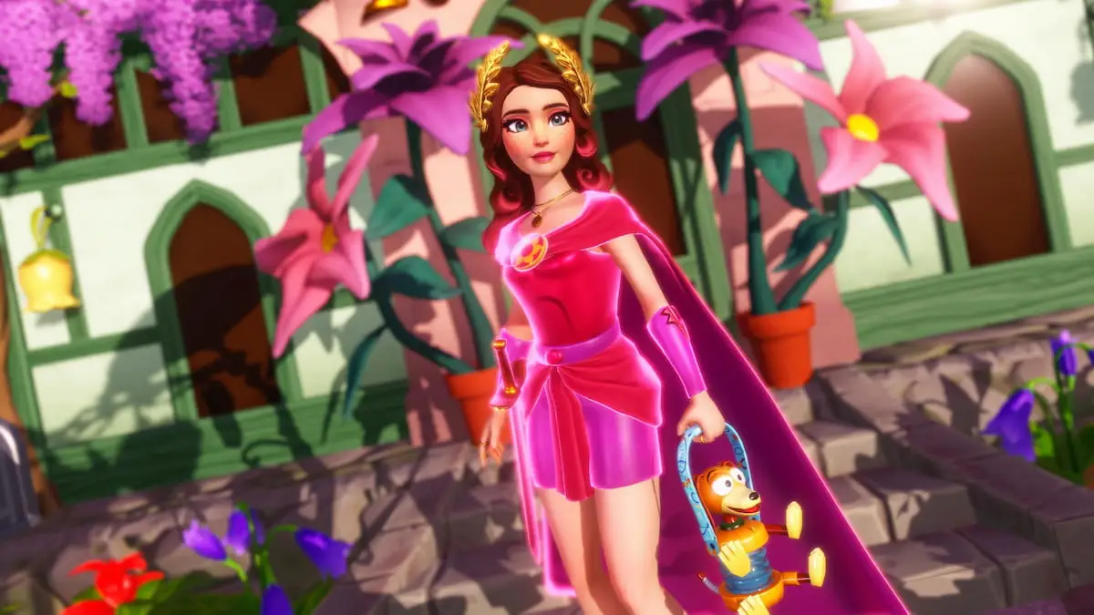 Holding slinky popcorn bucket in disney dreamlight valley