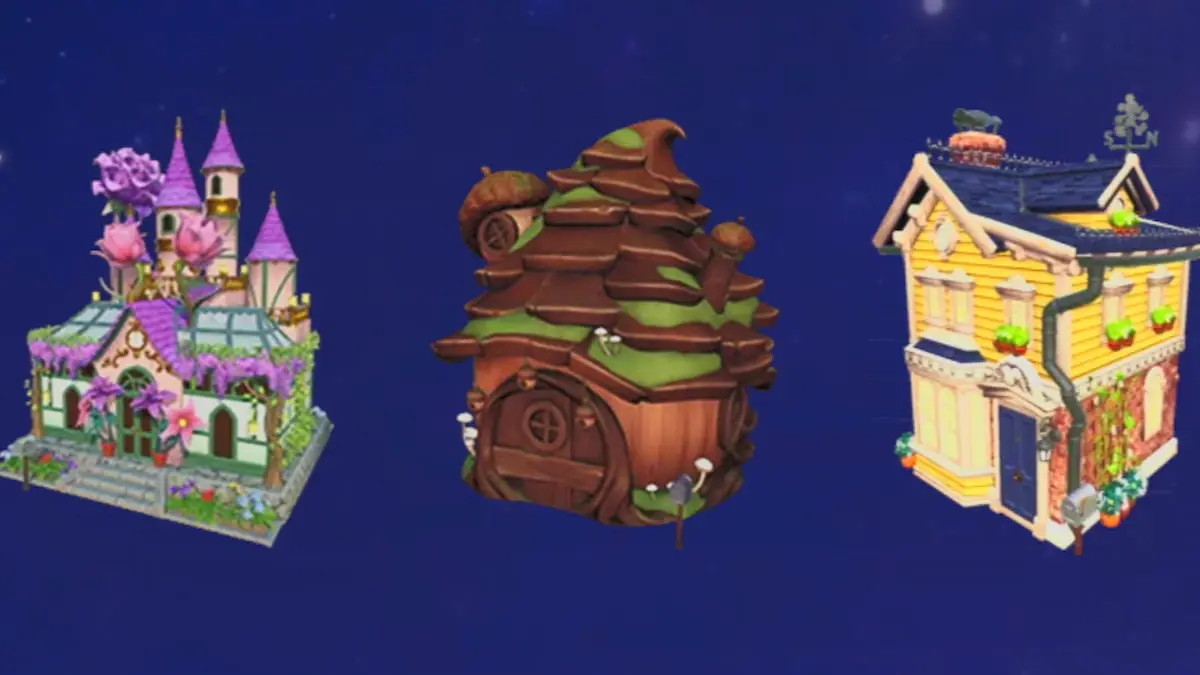 Three house skins in disney dreamlight valley