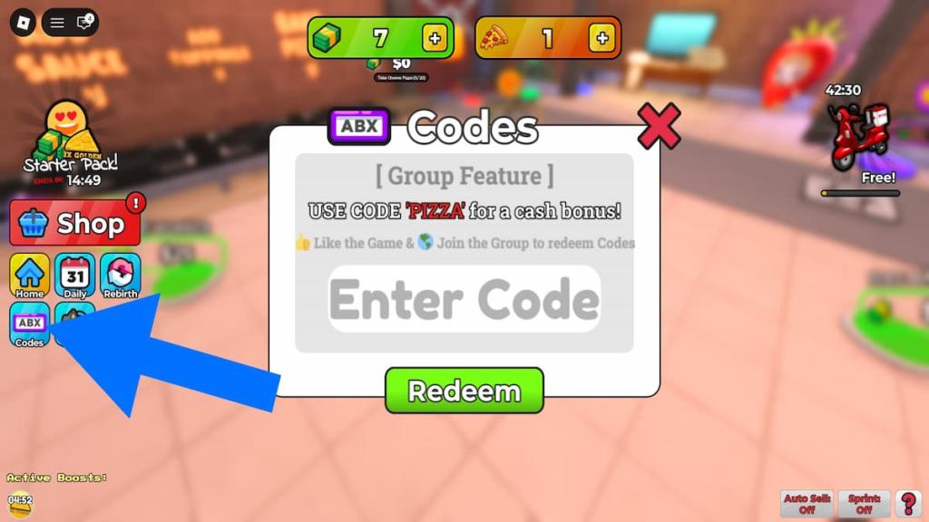 How to redeem codes in Own a Pizza Tycoon