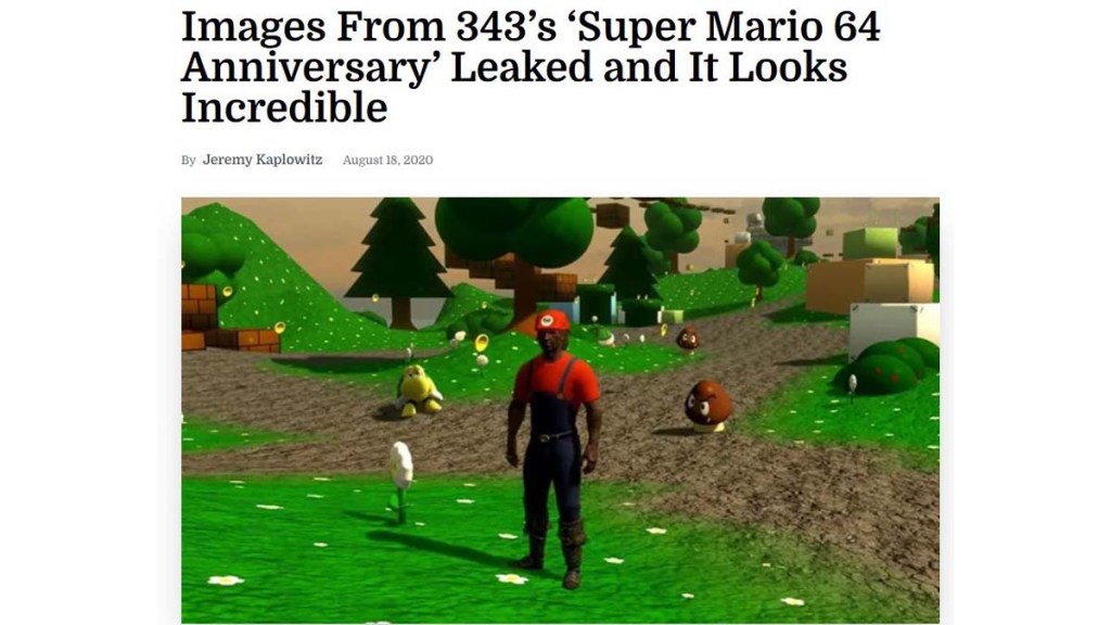 Spoof image of a hypothetical Mario 64 anniversary remake, by Jeremy Kaplowitz