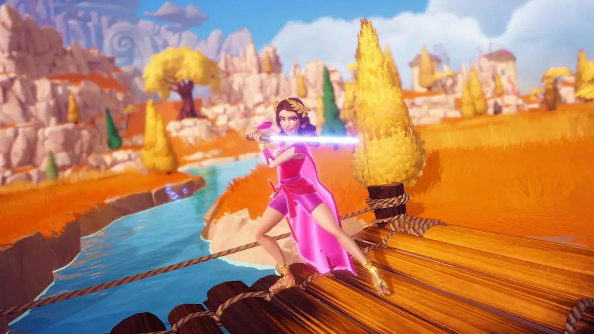 Player wearing Gladiator Sandals and Olympian Bracelet in Disney Dreamlight Valley