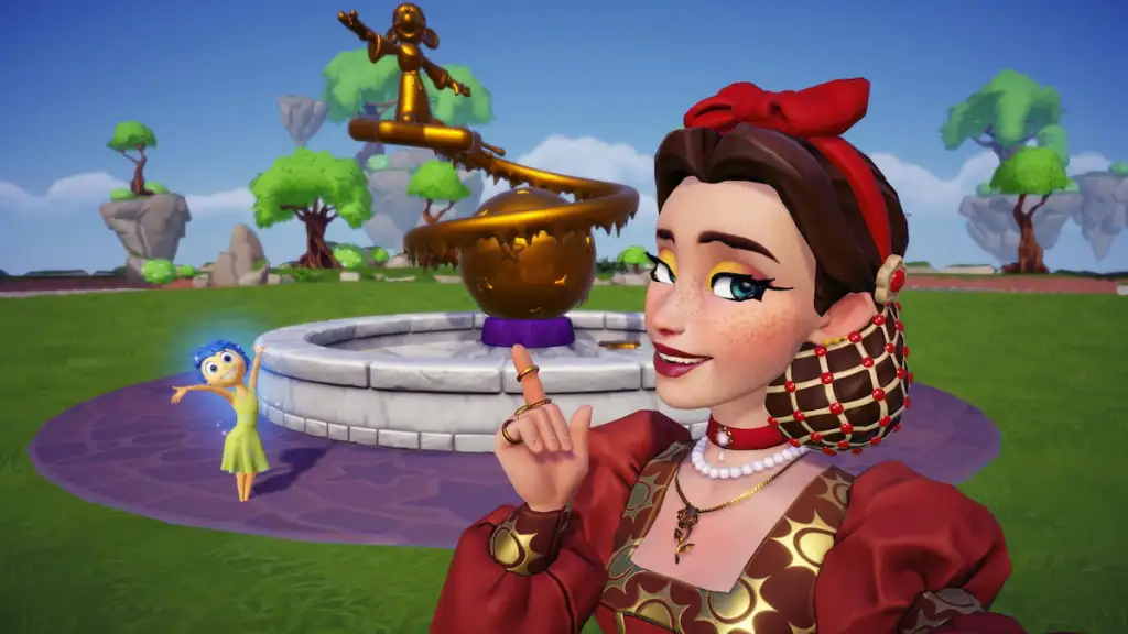 Pointing at fountain in disney dreamlight valley