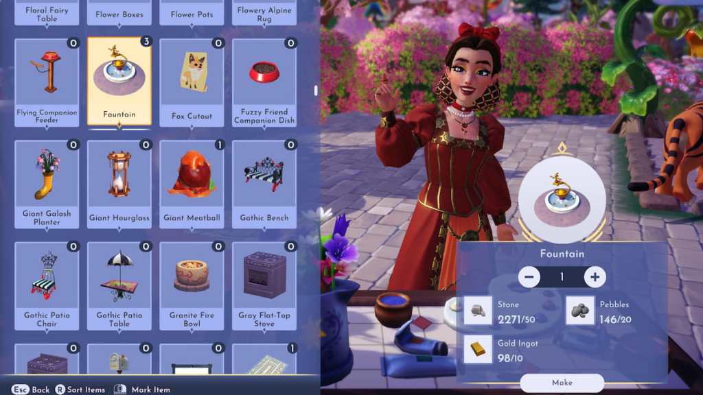 Preparing to craft a fountain in disney dreamlight valley