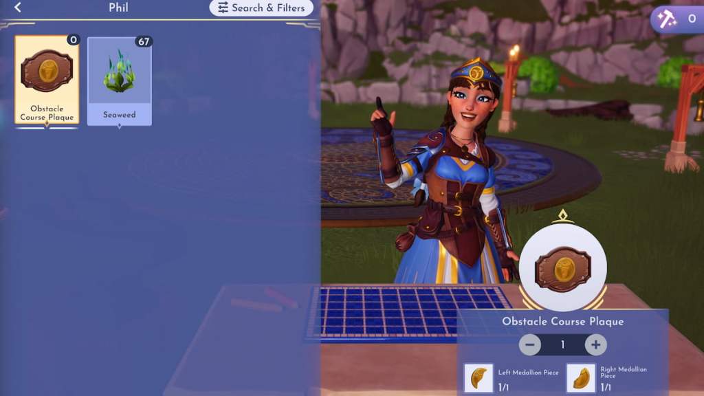 Preparing to craft obstacle course plaque in disney dreamlight valley