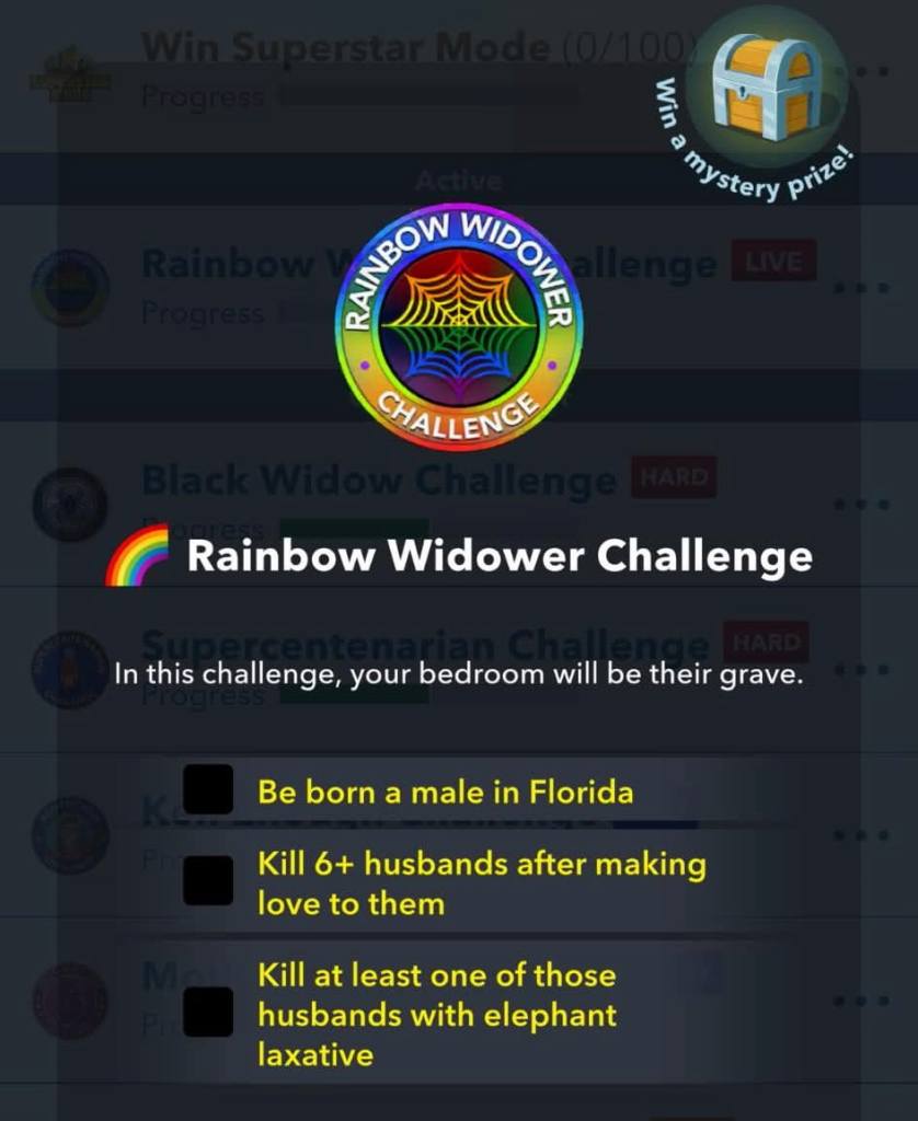 rainbow widower challenge goals in bitlife