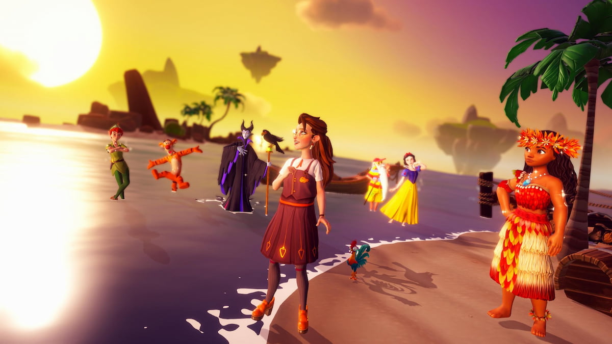 Standing on the beach with some villagers in disney dreamlight valley