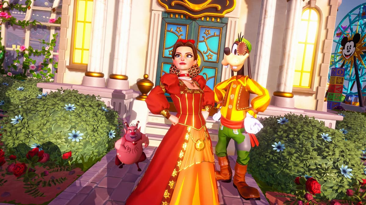 Standing with goofy and phil in disney dreamlight valley