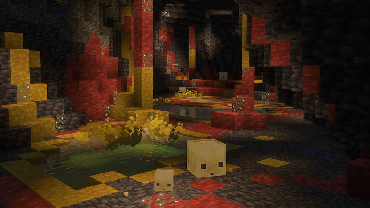 Sulfur cubes wandering cave in minecraft