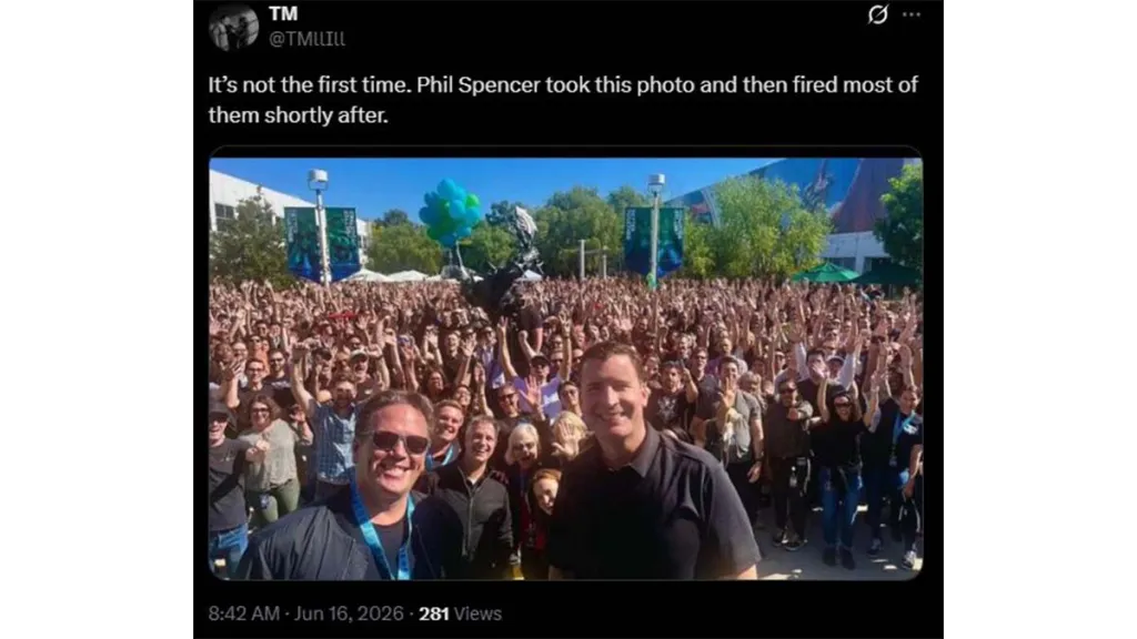 Famous photo by Phil Spencer before Xbox doing mass layoffs