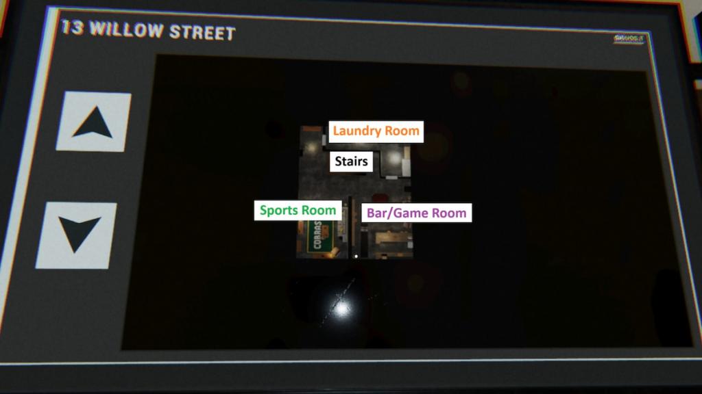 Basement of 13 willow street marked with room names in phasmophobia